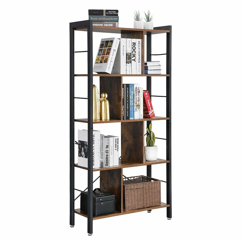 4 Tier Metal Wooden Bookcases Decorative Industrial Metal Wood Shelf Supplier