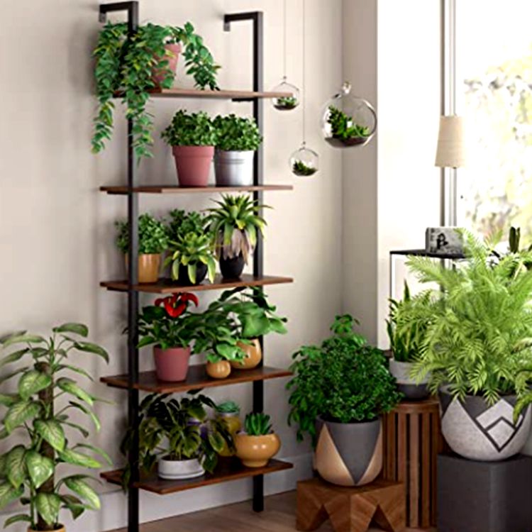 Wholesale Industrial Ladder Shelf, 5-Tier Wood Wall-Mounted Bookcase