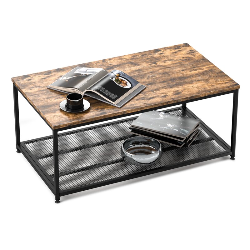 Industrial Coffee Table set with Storage Shelf Wood Furniture Supplier